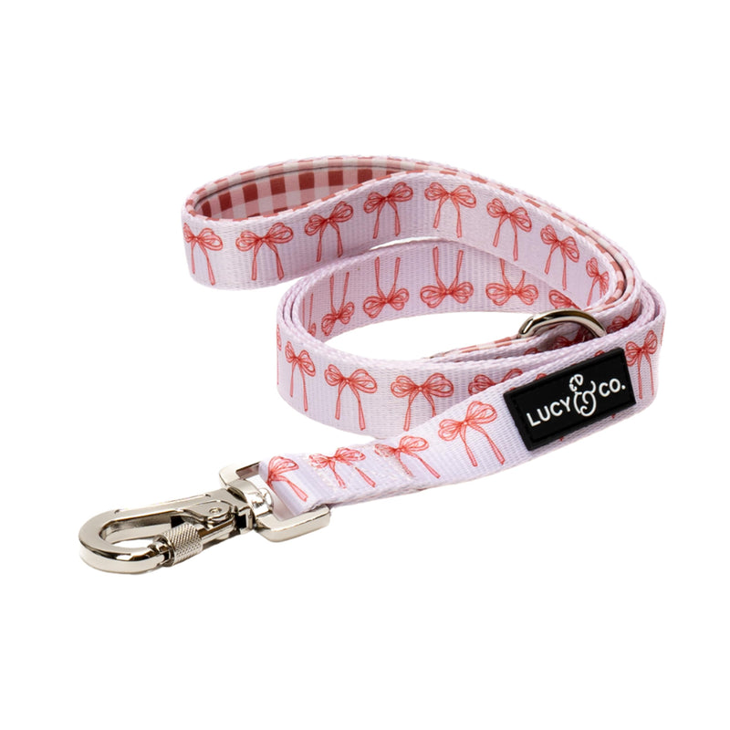 Lucy & Co. Designer Dog Leash - Pet Accessories - Thick Dog Leash - Padded Handle for Comfort - Ballet Bows - 5 Foot (White & Pink Bows, Small) Take a Bow Leash S - PawsPlanet Australia