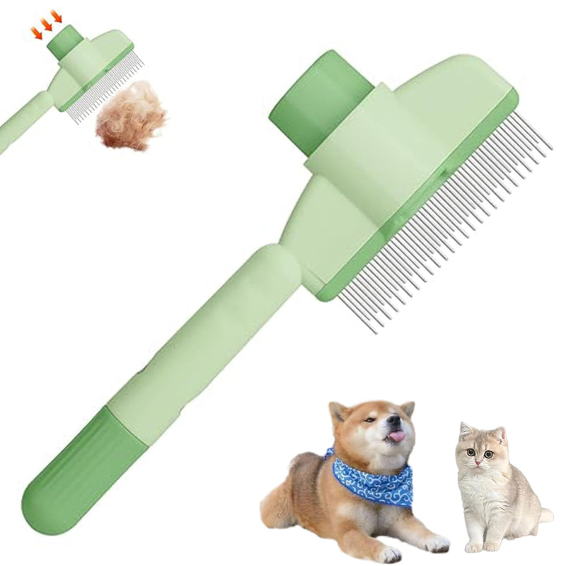 2025 Self-Cleaning Pet Hair Removal Comb & Flea Comb for Cats and Dogs Stainless Steel Grooming Brush with Release Button, De-Shedding Tool for Hair, Massaging Tangle-Free Pet Comb (Green) Green - PawsPlanet Australia