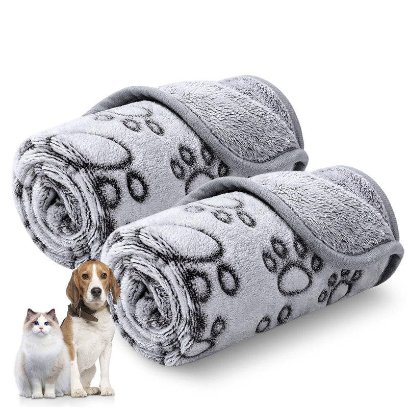 Luciphia Premium Soft Dog Blanket for Small Medium Large Dogs Washable 300GSM Fluffy Warm Fleece Puppy Cat Paw Print Pet Flannel Pcs2 Grey Paw XL(57"x40") XL(57"x40") - PawsPlanet Australia