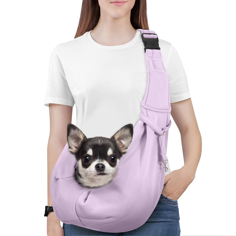 Pawaboo Dog Sling Carrier for Small Dogs, Reversible Hand Free Dog Carrier Sling with Adjustable Strap Buckle & Safety Leash, Soft Pouch and Tote, for Carry Small Dogs & Cats, Up to 12lbs,Light Purple Light Purple-Up to 12lbs - PawsPlanet Australia