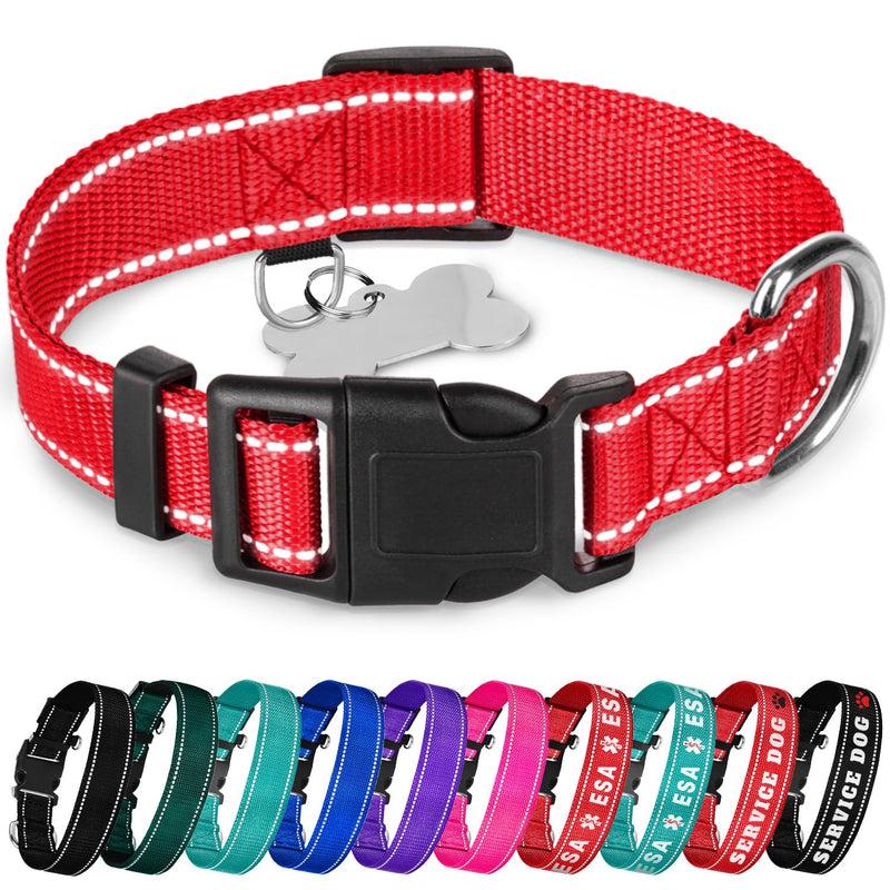 TECEUM Reflective Dog Collar – Red – L – Basic Nylon Pet Collar – Quick Release Buckle – Fits Small, Medium and Large Dogs, Puppies, Cats – ESA & Service Dog Options - PawsPlanet Australia