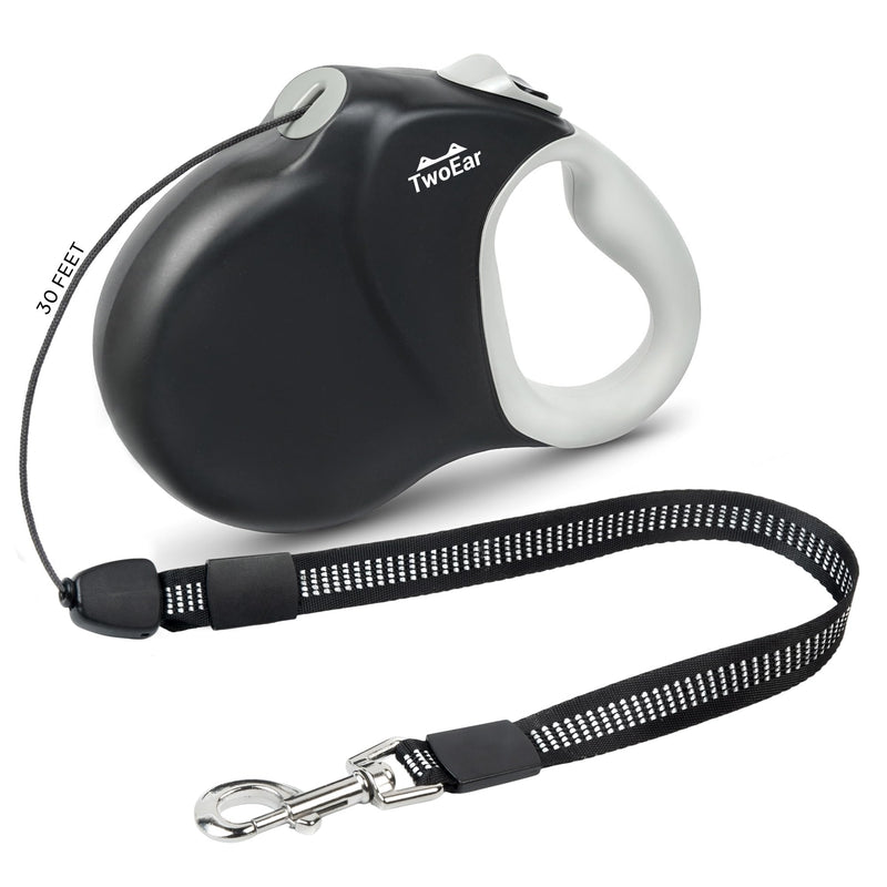Twoear 30FT Retractable Dog Leash for Medium & Large Dogs up to 110 LBS - Heavy Duty Tangle-Free Long Leash with One-Hand Brake, Anti-Slip Handle & Smooth Retraction - Black 0-110 lbs