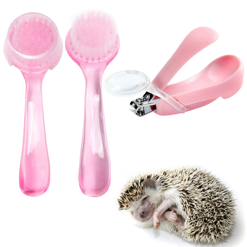 Hedgehog Toe Nail Clippers and Comb Set, 2 Pcs Hedgehog Soft Cleansing Brush and Toenail Clipper with Magnifier, Hedgehogs Massage Combs and Small Nail Clippers, Small Pet Grooming Supplies (Pink) Pink - PawsPlanet Australia