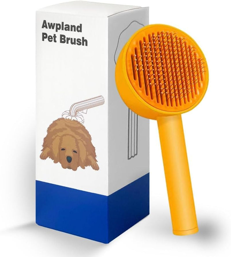 Small Cat Brush for Short or Long Haired Cats Dogs Rabbits, Cute Dog Brush with Release Button for Massage and Removes Loose Fur, Pet Grooming Deshedding Brush Orange - PawsPlanet Australia