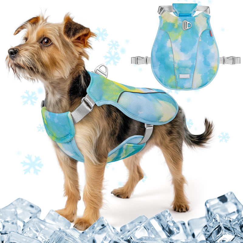 KYEESE Dog Cooling Vest, Breathable Mesh Dog Cooling Shirt for Small Dogs with D-Ring, Sun Protection Reflective Dogs Cooler Jacket with Adjustable Buckle for Summer Hiking Walking, Blue, S Small (Pack of 1) - PawsPlanet Australia
