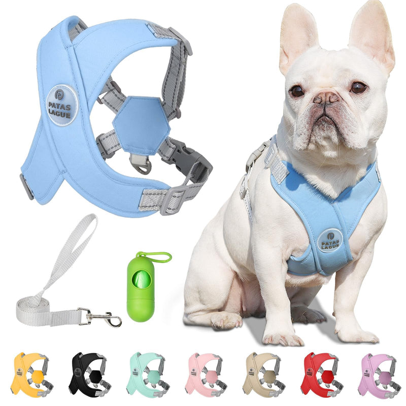 Patas Lague Dog Harness with Leash Set Adjustable Soft Padded Step-in Dog Vest No Choke No Pull Reflective for Small Medium Pets with Poop Bags and Dispenser, Solid and No-chew, Blue M M (Neck 19.3-23.3'' Chest 22.5-25.6'') - PawsPlanet Australia