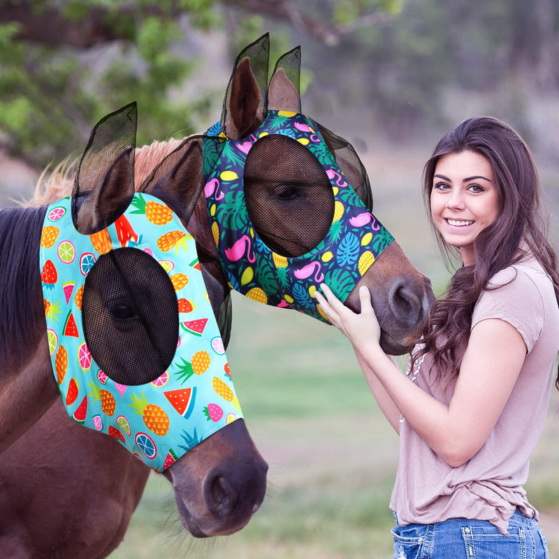 Weewooday 2 Pieces Horse Fly Masks for Horses Soft Fly Masks for Horses with Ears Smooth and Elasticity Fly Mask with UV Protection(Fruit Pattern,M) Fruit Pattern M - PawsPlanet Australia
