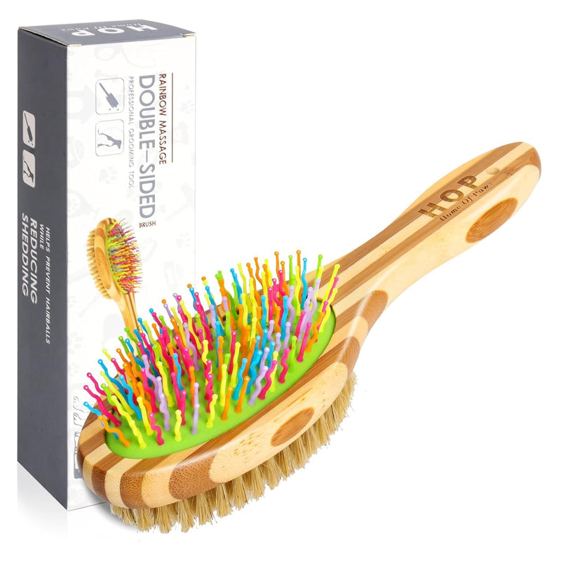 Dog Brush in Mint Green for Dogs Grooming and Detangling, Easy to Hold Ergonomic Handle, Double Sided Soft Silicone Teeth and Bristle Brushes, Best Pet Brush for Curly-haired Dogs, Eco Friendly - PawsPlanet Australia