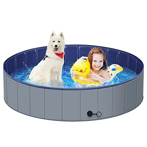 Dog Pool for Large Dogs, Kiddie Pool Hard Plastic, Dog Bathtub Portable, Foldable Pool for Dogs Slip-Resistant (Dark Gray, L-47"x12") Large-47"x12" Dark Gray - PawsPlanet Australia