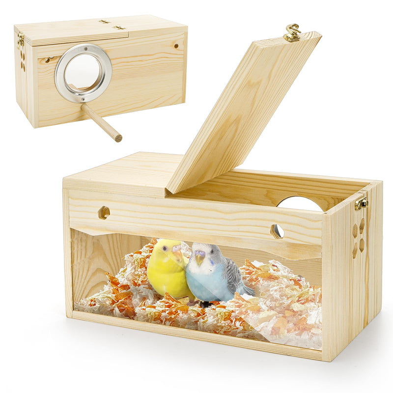 Hiceeden Visual Parakeet Nesting Box, Premium Pine Bird Nest Box with Perch, Transparent Acrylic Bird Cage House Wooden Breeding Box for Budgie, Finch, Lovebirds, Cockatiel, Parrot, 9.8×4.9×5 Inches - PawsPlanet Australia