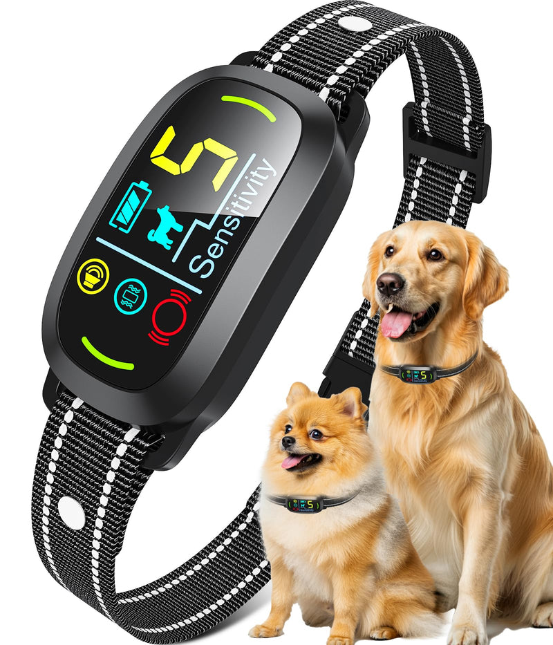 Smart AI Bark Collar for Large Medium Small Dogs, Anti Barking Device with 5 Training Modes, Exclusive Forced Bark-Stopping, Rechargeable IP67 Waterproof Bark Collar with 5 Sensitivity (Black) Black - PawsPlanet Australia