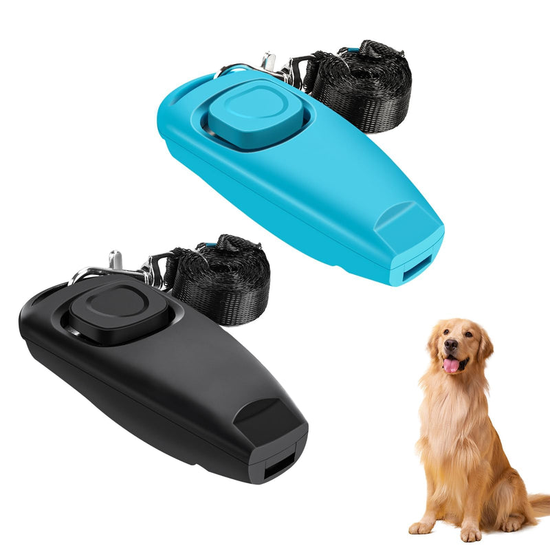 2-in-1 Dog Training Clicker Whistle for Training and Recall, Pet Training Accessories for Puppy, Cats, Horses & Small Animals - 2 Pack with Lanyard, Reward and Train Your Pets Efficiently Blue + Black - PawsPlanet Australia