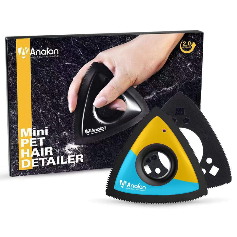 Analan Mini Pet Hair Remover for Car Detailing Supplies, Triangle Dog Hair Remover for Auto Detailing, Couch, Furniture, Lint, Carpet (Suit with 2 Blades) (Lemon Blue) Lemon Blue