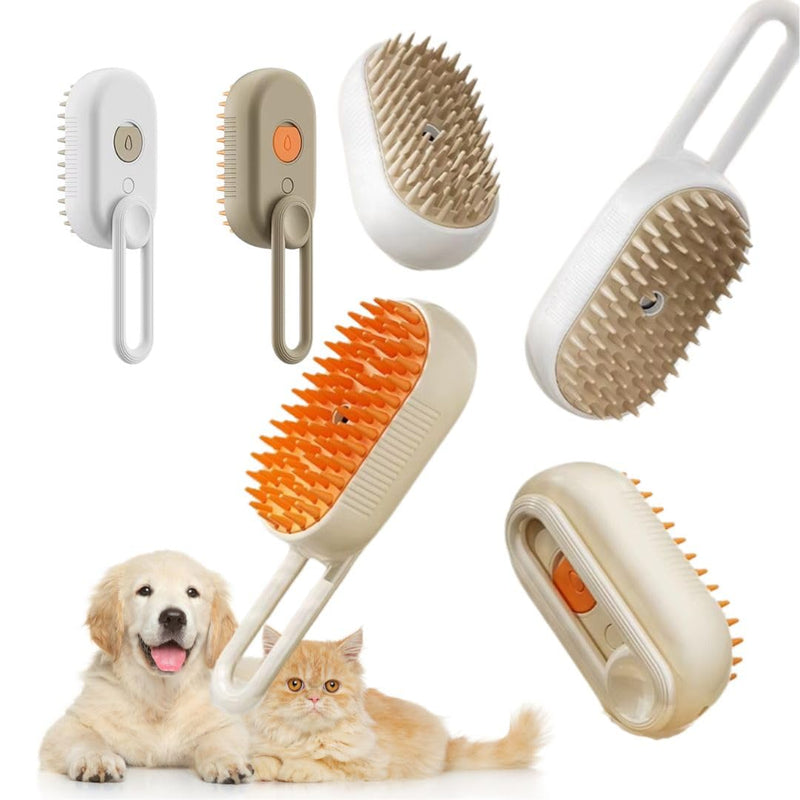 3-in-1 Steam Pet Brush for Cats & Dogs – Self-Cleaning Grooming Comb with Spray Mist, Massage & Shedding, Rechargeable USB, Anti-Static, Foldable Handle – Kakhi Khaki - PawsPlanet Australia