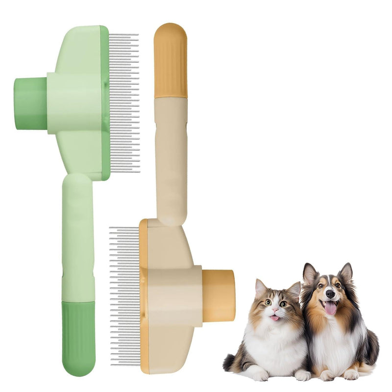 [ 2 Packs ] Pet Hair Removal Comb Flea Comb, New Cat Brush with Release Button Pet Hair Grooming Brush Supplies (Yellow+Green) 2pcs:Yellow+Green - PawsPlanet Australia
