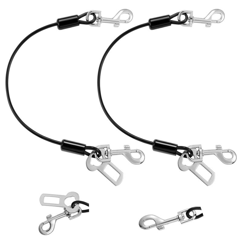 Dog Seat Belt for Car, 16" Chew-Proof Coated Wire Dog Car Leash Seat Belt, Dog Leash with Buckles and Latch, Safety Harness for Small, Medium, Large Dog or Cat, Travel, Black, 2 Pack 2 Pack Black 16 inch/40 CM - PawsPlanet Australia