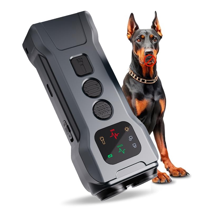 R9 Ultrasonic Dog Repellent Device with LED Flashlight, Dual Head Anti Barking Dog Deterrent, 15-30KHz Pet Training Device with 2 Modes for Walking & Outdoor Protection (Black) Black - PawsPlanet Australia