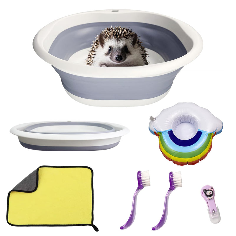 Hedgehog Bath Supplies Kit Hedgehog Bath Set Include Foldable Hedgehog Bathtub Cleaning Brush Nail Clippers Swimming Ring Towel for Small Animal - PawsPlanet Australia