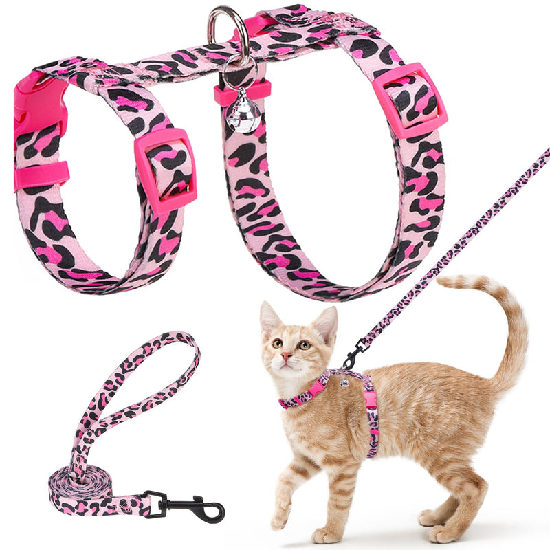 BEAUTYZOO Cat Harness and Leash Set Escape Proof for Walking, Kitten Soft Adjustable Vest Harnesses for Small Medium Large Cats, Easy Control Breathable Plaid Ribbon Nylon for Outdoor Indoor Use Medium(Chest: 14"-22") Leopard Pink - PawsPlanet Australia
