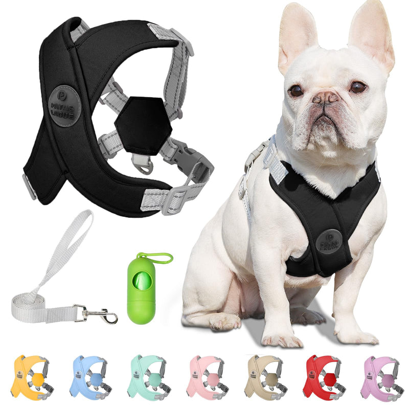 Patas Lague Dog Harness with Leash Set Adjustable Soft Padded Step-in Dog Vest No Choke No Pull Reflective for Small Medium Pets with Poop Bags and Dispenser, Solid and No-chew, Black S S (Neck 18.1-21.2'' Chest 21.2-25.2'') - PawsPlanet Australia