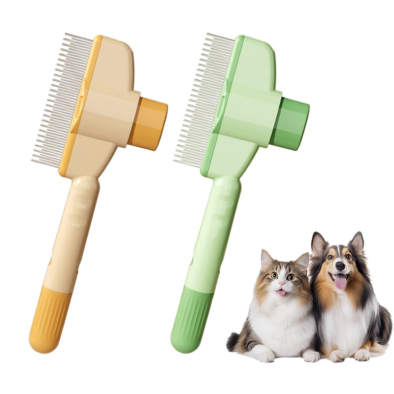 2-Pack Pet Hair Removal Comb & Flea Comb with Release Button for Cats & Dogs - Grooming Brush for Short/Long Hair Green & Yellow - PawsPlanet Australia