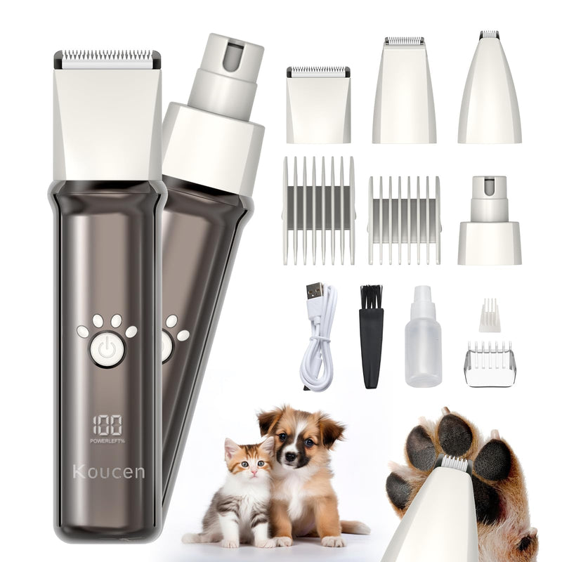 4 in 1 Dog Grooming Kit with LED Display, Dog Grooming Clippers with 4 Guide Combs, Rechargeable Low Noise Cat Hair Trimmer, Pet Paw Trimmer for Cat Dogs Paws Face Ears