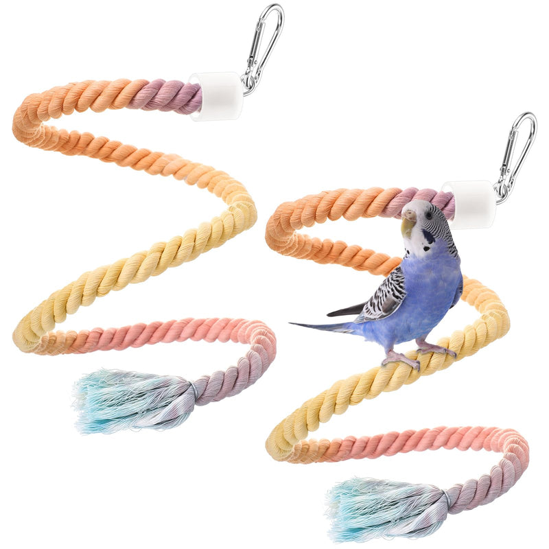 2 Pcs Gradient Bird Rope Perches Birdcage Swing Toy for Parrots Birdcage Cotton Swing Climbing Rope Standing Bungee Toy Accessory for Parrots, Cockatiel, Parakeet, Lovebird, Budgie(39.4'') 39.4'' - PawsPlanet Australia