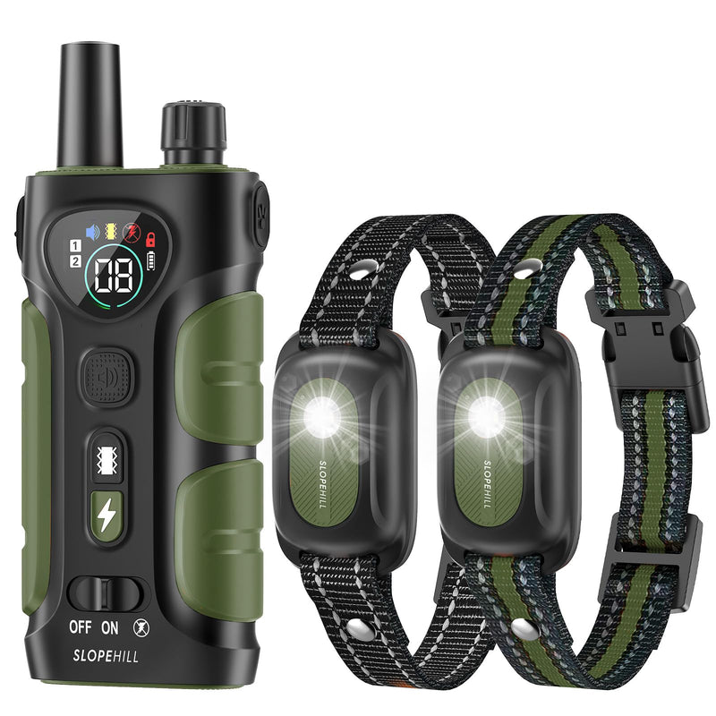 SLOPEHILL Dog Shock Collar,4200FT Dog Training Collar with Remote,IPX8 Waterproof E-Collar with Beep,Vibration,Shock,Flashing Light,No Shock Model,Electric Shock Collar for Dogs,Green 2PCS Green - PawsPlanet Australia