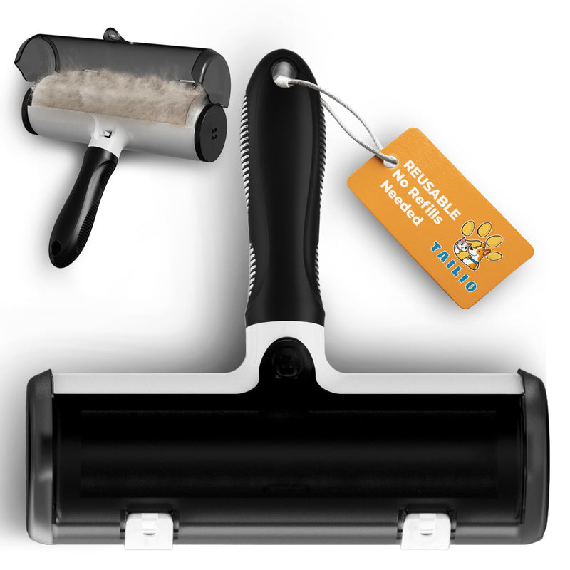 Pet Hair Remover and Reusable Lint Roller - Cat and Dog Hair Remover for Couch, Furniture, Carpet, Clothing and Bedding - Portable, Multi-Surface Fur Removal Tool (Black) Black - PawsPlanet Australia