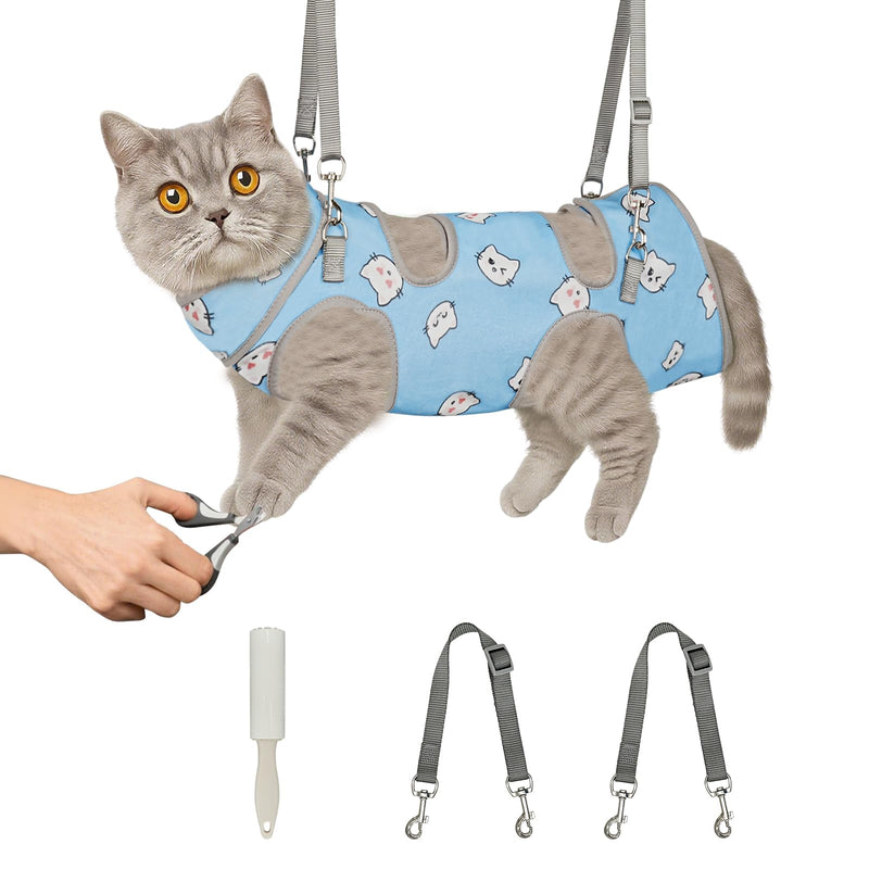 Supet Cat Grooming Hammock, Soft Fabric Nail Clipper Hammock, Self-Adhesive Wrap for Cutting Nails, Quickly Calm Down for Medicine, Teeth Brushing, Ear Cleaning S ( Weight：3-8LB ) BlueCat