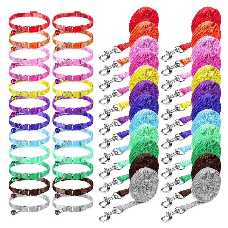 48 Pcs Dog Collar and Leash Set, Polypropylene Adjustable Puppy Collars for Medium Dogs Small Pet Puppy Walking Training with Hook and Buckle(Multicolor,Solid Pattern) - PawsPlanet Australia