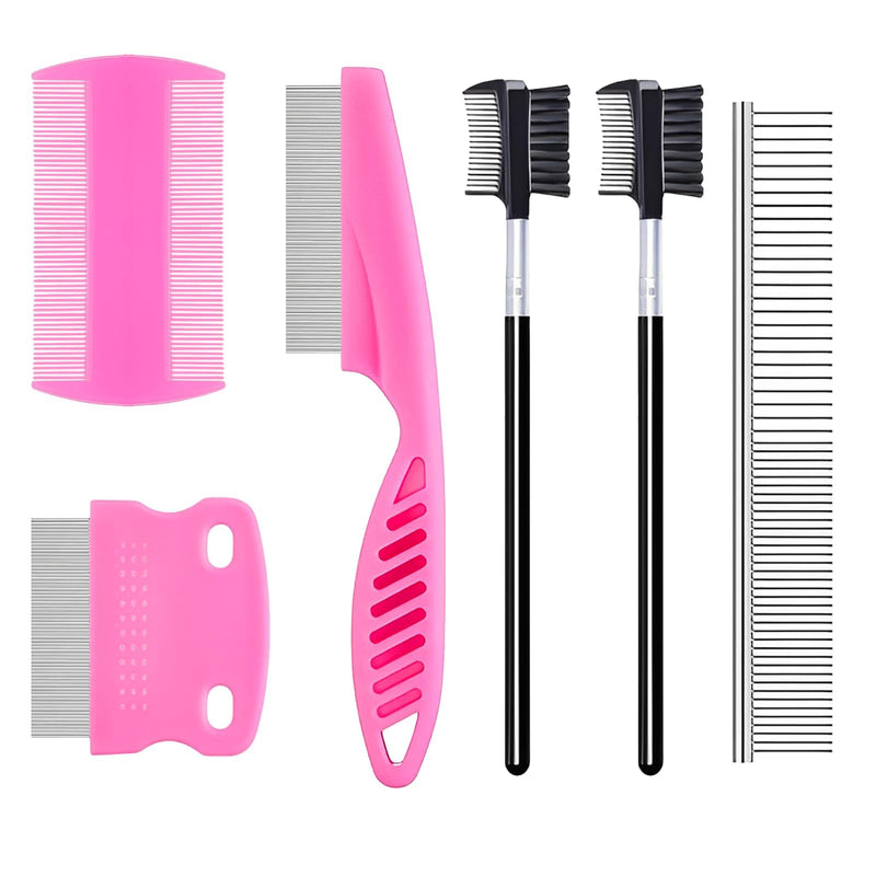6Pcs Pet Combs for Remove Knots, Fluff and Dirt Dog Eye Comb for Removing Eye Mucus and Crust Dog Flea Fine Combs for Grooming Matting(Pink) Pink