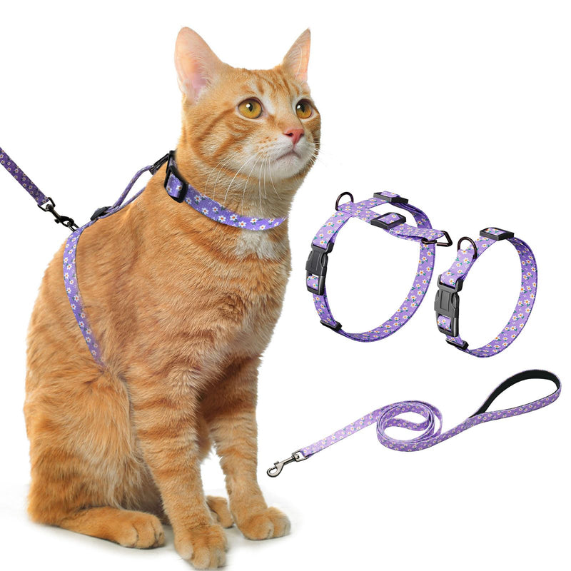 Hikiko Cat Harness and Leash Set Escape Proof Adjustable Walking Travel Cute Girl Kitten Harness for Small Medium Large Cats (Purple Floral, M) Purple Floral - PawsPlanet Australia