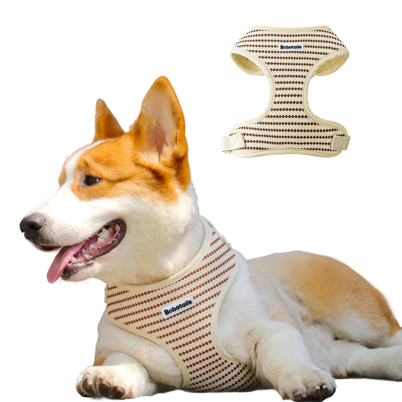 No Pull Dog Vest Harness for Small&Medium Dogs, Side Clip Adjustable Pet Vest, Soft Breathable, Fashion Dog Harnesses for Walking, Running, Shopping (Beige, S) Small Grain S (Chest 16.1"-21.2") - PawsPlanet Australia