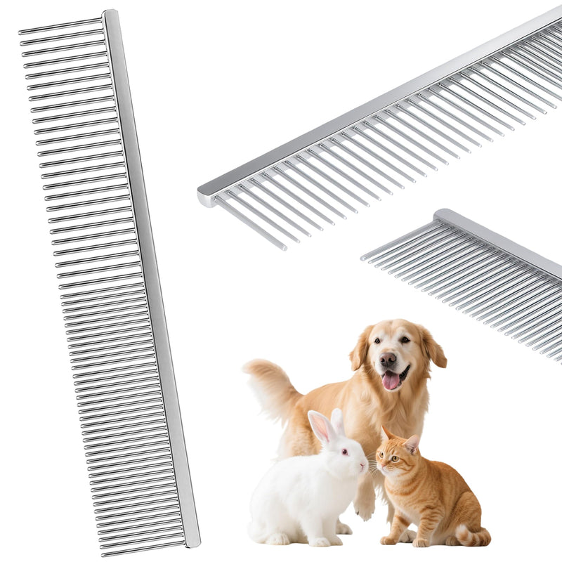 7.5 Inch Professional Stainless Steel Pet Grooming Comb for Dogs & Cats, Wide & Dense Teeth for Removing Tangles, Knots,Undercoat,Flea,Excess Hair, Rounded Corners Design for Safe,Metal Dematting Tool Silver Fine/Coarse - PawsPlanet Australia