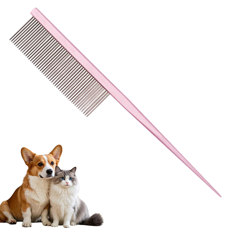 Grooming Pet Comb Rat Tail Dematting Cat and Dog Comb，Rounded Ends Design for Safe Tangle Removal, Hairstyling, Massage，Loose Hair Removal，Prevent Irritation，Fluffing Paws,Face,Tail,Remove Tear Stain Pink - PawsPlanet Australia