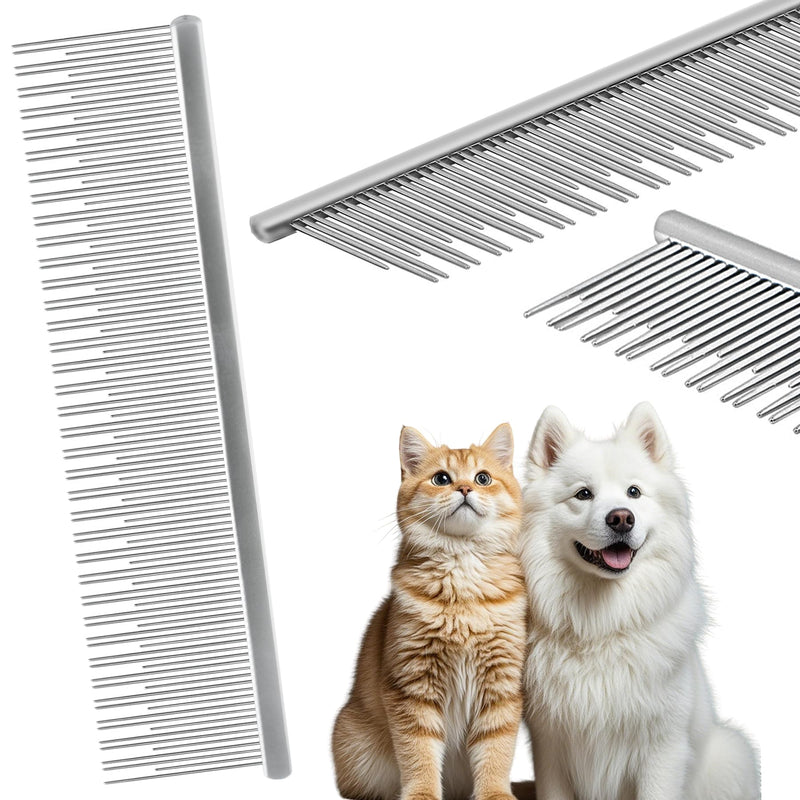 Professional 7.5 In Dual Tooth Pet Grooming Comb for Long-Haired Cats and Dogs, Metal Dematting Tool for Tangles, Knots, Undercoat and Excess Hair, Rounded Corners for Safe Deshedding and Detangling Large - PawsPlanet Australia