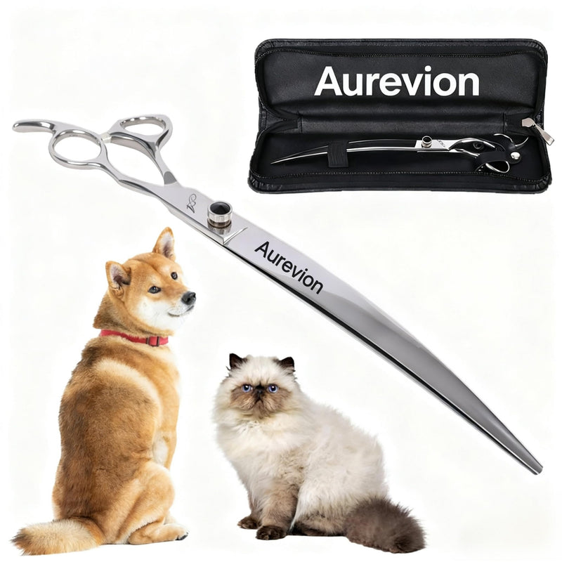 Metal 9 In Curved Grooming Scissors for Dogs and Cats,Aurevion 30-Degree Curves Shears for Hair Cutting with Pet at Home & Outdoor,Lightweight Stainless Steel Clippers for Dog Trimming Face,Paws 9 Inch - PawsPlanet Australia