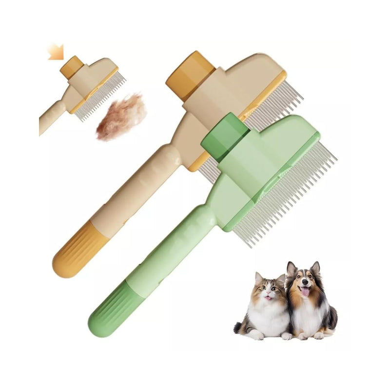 Pet Hair Removal Comb Flea Comb New with Release Button for Cat Dog, New Pet Grooming Brush, De-Shedding Dog Hair Comb, Cat Supplies, Pet Grooming Brush Supplies (Yellow+Green） - PawsPlanet Australia