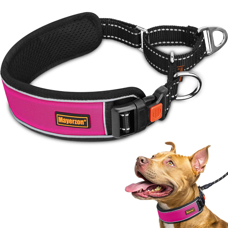 Mayerzon 2 Inch Wide Martingale Collar for Large Dogs, Patented No Pull Walking Training Dog Collar for Pitbull German Shepherd, with Buckle, Reflective Stitching, Adjustable (Hot Pink, M) Hot Pink M: 17"-19" - PawsPlanet Australia