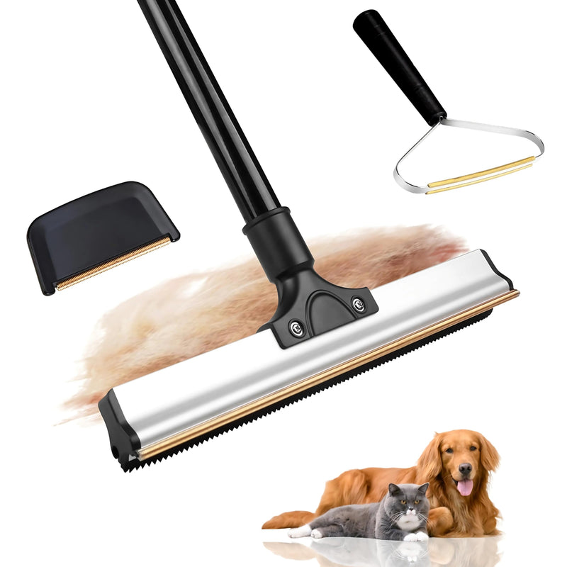 2025 Dual-Edge Carpet Rake for Pet Hair Removal & Fluffing Matted Carpet – 61" Adjustable Handle, Deep Clean Dog & Cat Hair Remover, Reusable Scraper for Rugs, Low Pile Carpet, Couch & Stairs (Set 3) Set 3 - PawsPlanet Australia
