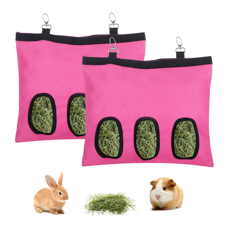 2 Pcs Rabbit Hay Feeder,Guinea Pig Hay Feeder,13×10.8 Inch Guinea Pig Bag,Small Animal Feeding Bag for Rabbits, Hamsters, Hedgehogs(3 Holes,Pink) pink - PawsPlanet Australia