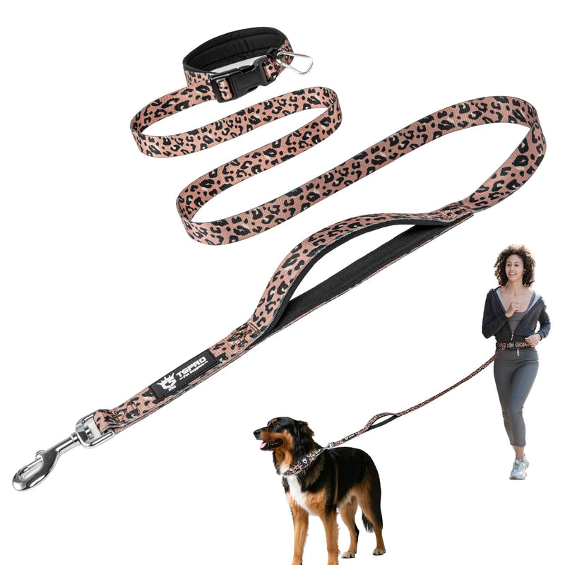 TSPRO Hands Free Dog Leash for Medium to Large Dogs, Adjustable Durable Leash with Comfortable Safety Padded Handle, Heavy Duty Metal Clasp for Walking, Running, Training (Leopard Print) Leopard Print - PawsPlanet Australia