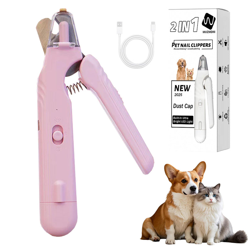 2-in-1 Dog Nail Grinder & Dog Nail Clippers Trimmers for Large Medium Small Dogs Cats Pets Claw Trimmer with LED Lights (Pink) Pink