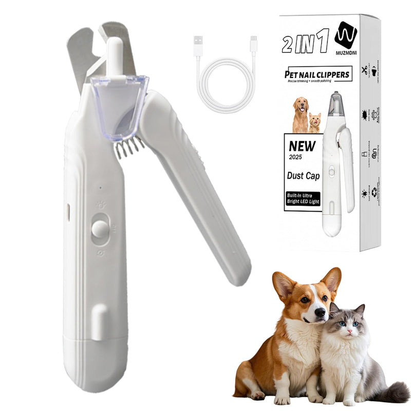2-in-1 Dog Nail Grinder & Dog Nail Clippers Trimmers for Large Medium Small Dogs Cats Pets Claw Trimmer with LED Lights (White) White - PawsPlanet Australia