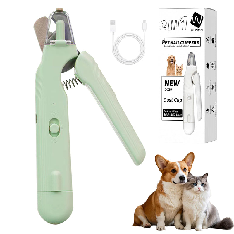 2-in-1 Dog Nail Grinder & Dog Nail Clippers Trimmers for Large Medium Small Dogs Cats Pets Claw Trimmer with LED Lights (Green) Green