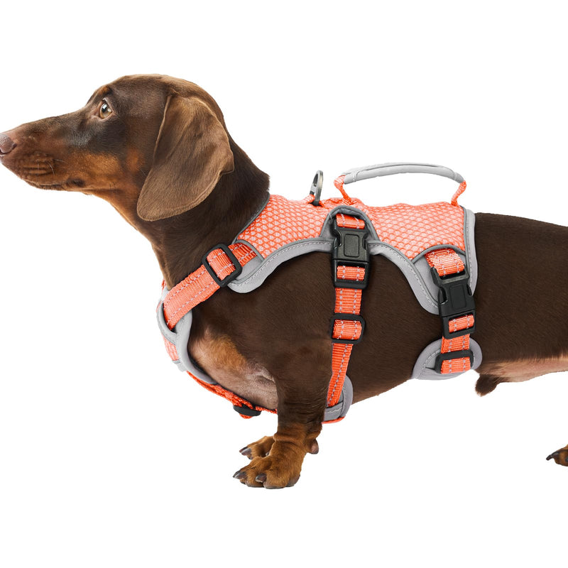 Huntboo Escape Proof Dog Harness, Escape Artist Harness, Reflective Dog Harness with Handle, Durable,Adjustable Vest for Small Medium Large Dogs Walking, Training, and Running Gear(Orange,S) Small(Pack of 1) Orange