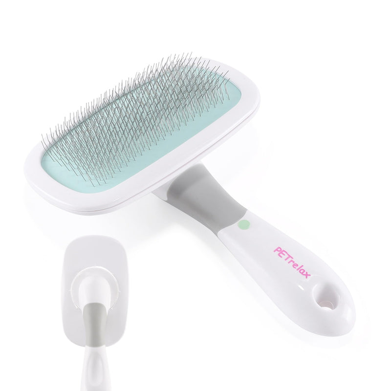 360°Rotating Dog and Cat Brush with Soft Pins Gentle Slicker Brush for Small Dogs Puppies Yorkies Poodles Cats Removes Loose Fur Brush With Stainless Steel Pins