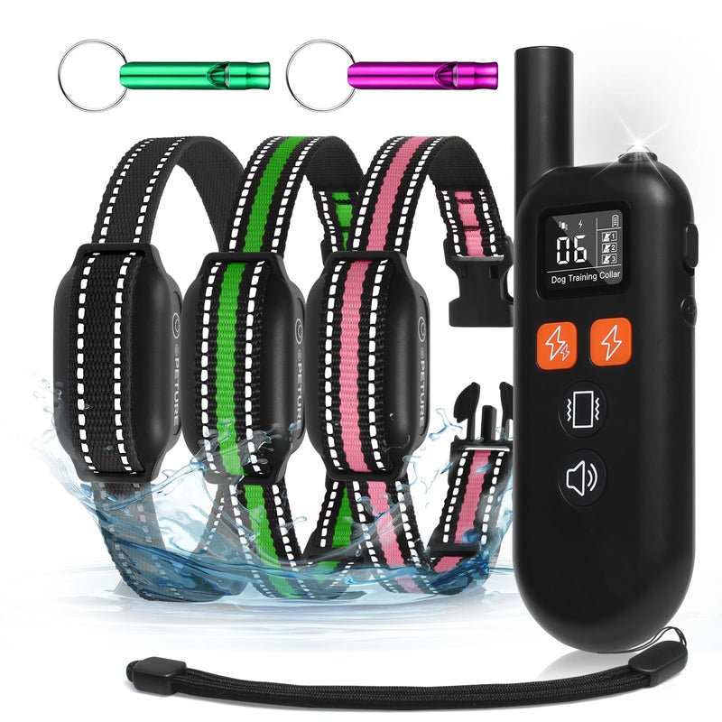 3 Dogs Shock Collar with Remote 3 Pack-3300FT Dog Training Collar with Fashlight, IPX7 E Collar with Double Shock for Small Medium Large Dogs(5-150lbs)-4 Training Modes, Adjustable Strap, Rechargeable Black Green Pink