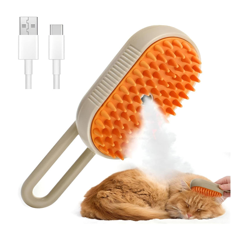 Cat Steam Brush for shedding–4 in 1 Self-Cleaning Comb for Long and Short Hair Cats and Dogs, Steam Pet Brush for Hair Removal, Vibrating Message, Grooming & Relaxation (Khaki) Khaki - PawsPlanet Australia